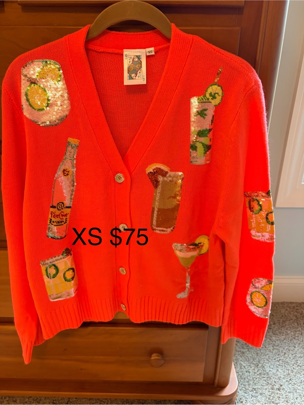 QUEEN OF SPARKLES Bright Orange Sequin Cocktail Cardigan - Picture 1 of 1